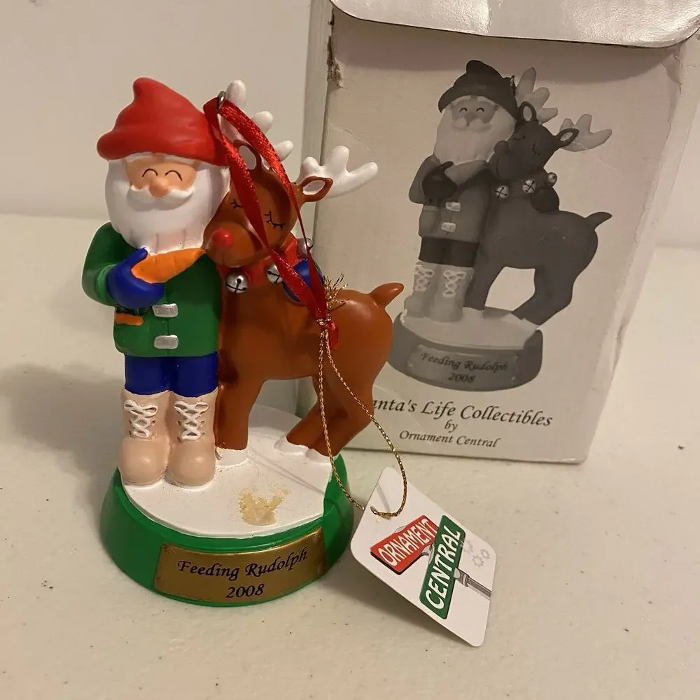 2008 Santa’s Life Collection By Ornament Central Feeding Rudolph Christmas Theme